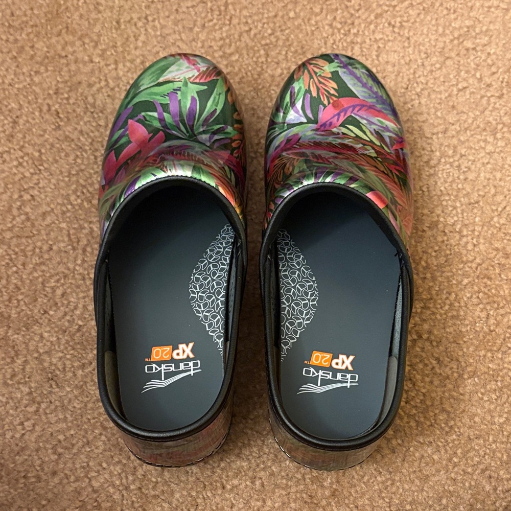 Dansko Clogs with Multicolor Tropical Leaf Print